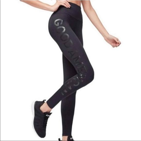 Good American Pants - Good American High Waisted Spell Out Logo Core Power Leggings